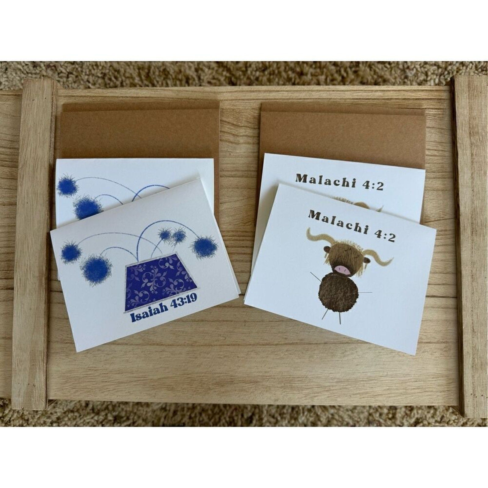 Greeting Cards Set of 4 Encouragement Gift Christian Bible Verse Custom Art