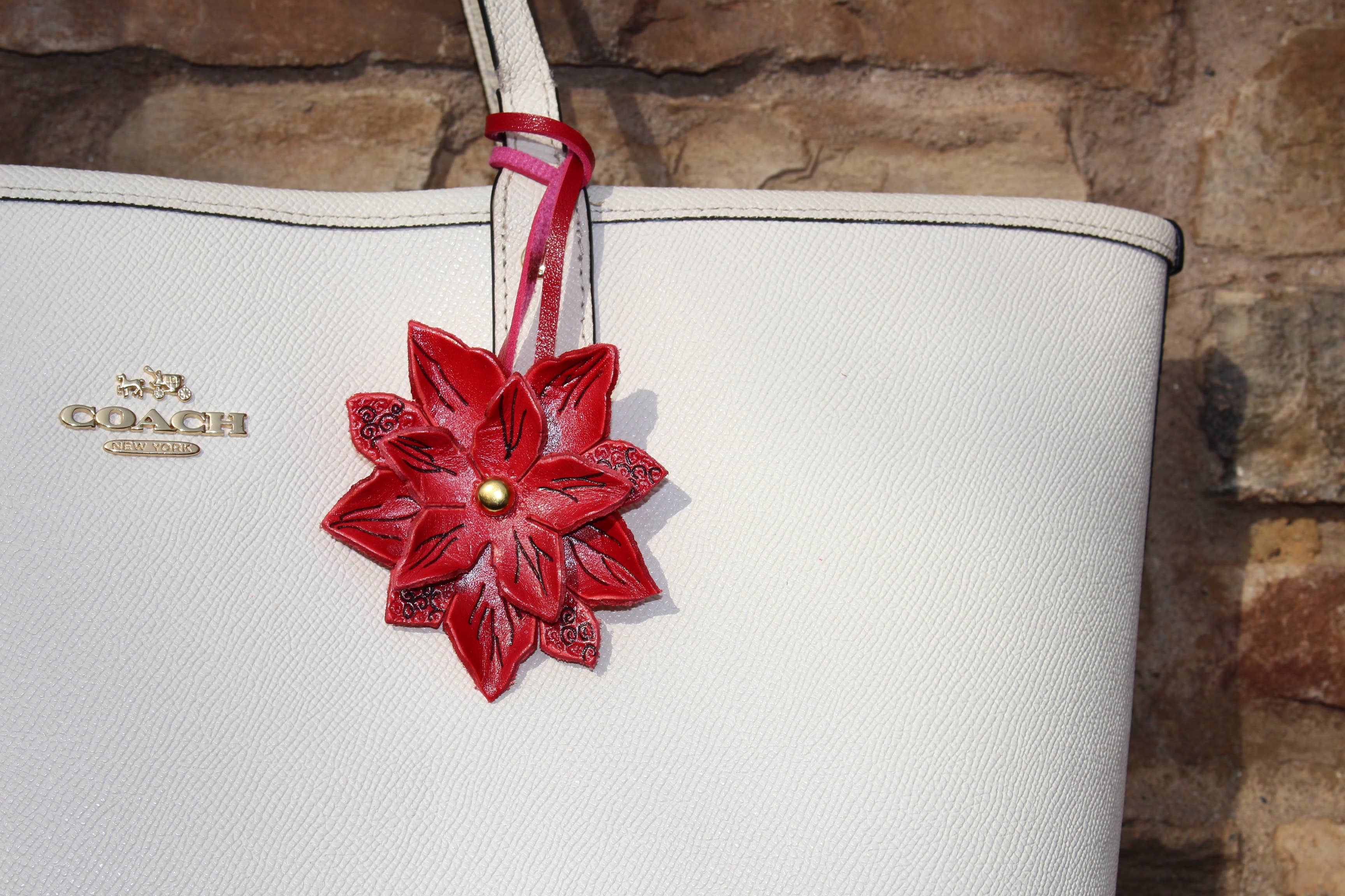 Genuine Leather Poinsettia Ornament Christmas Purse Charm