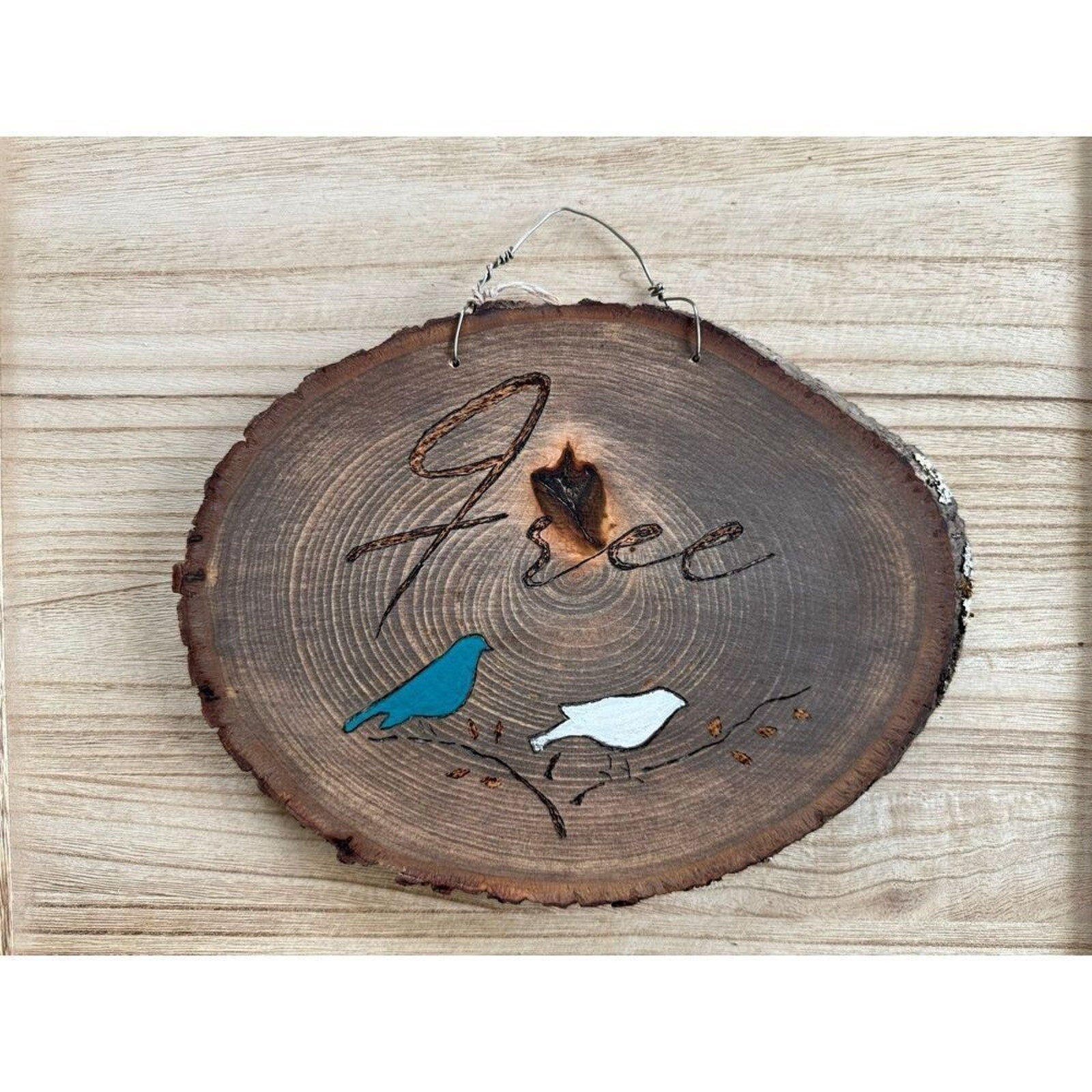 Bird Wall Art Wood Art Boho Home Decor Free Bird Blue Birds Woodburning NEW