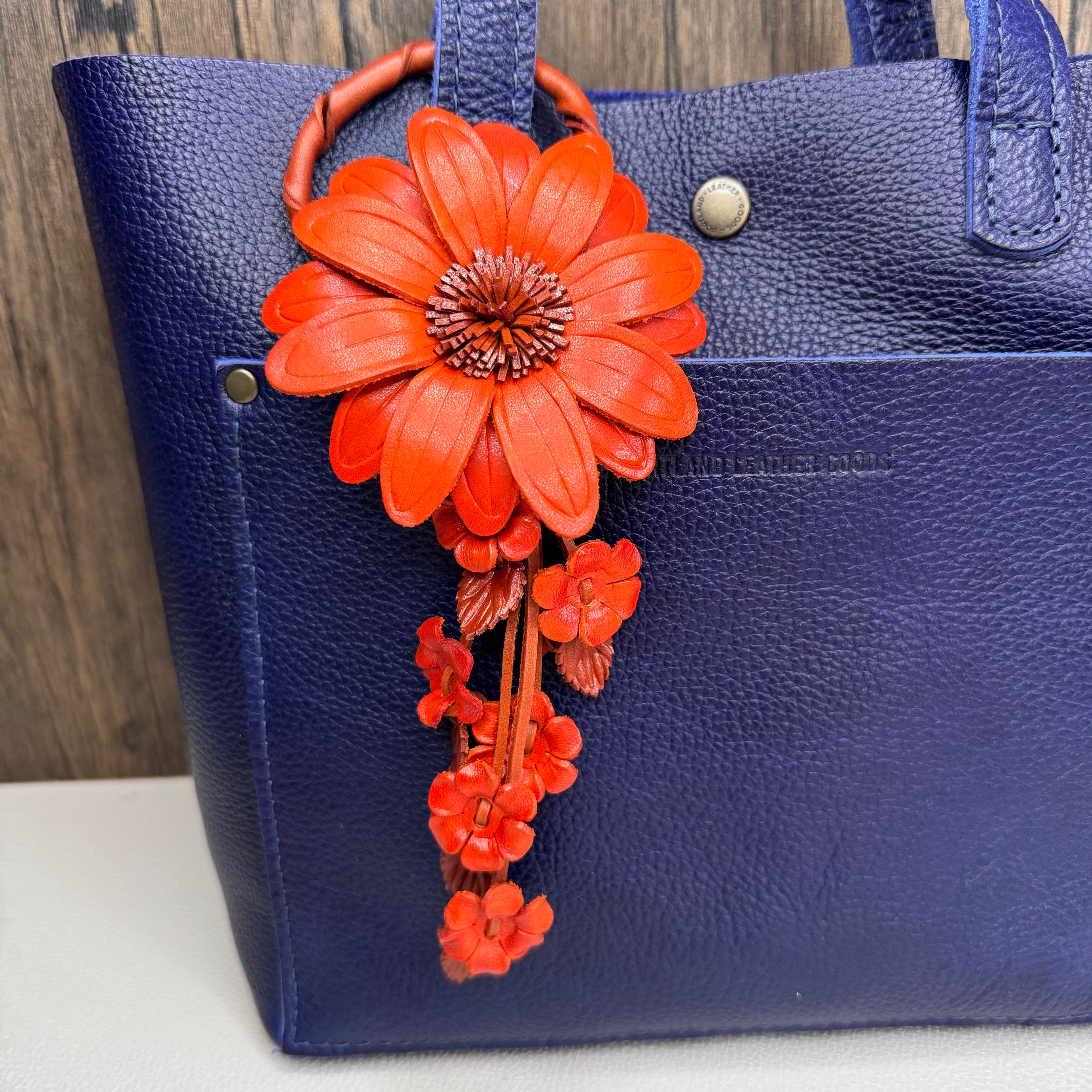 Orange Daisy Flower Leather Bag Charm Autumn Accessories