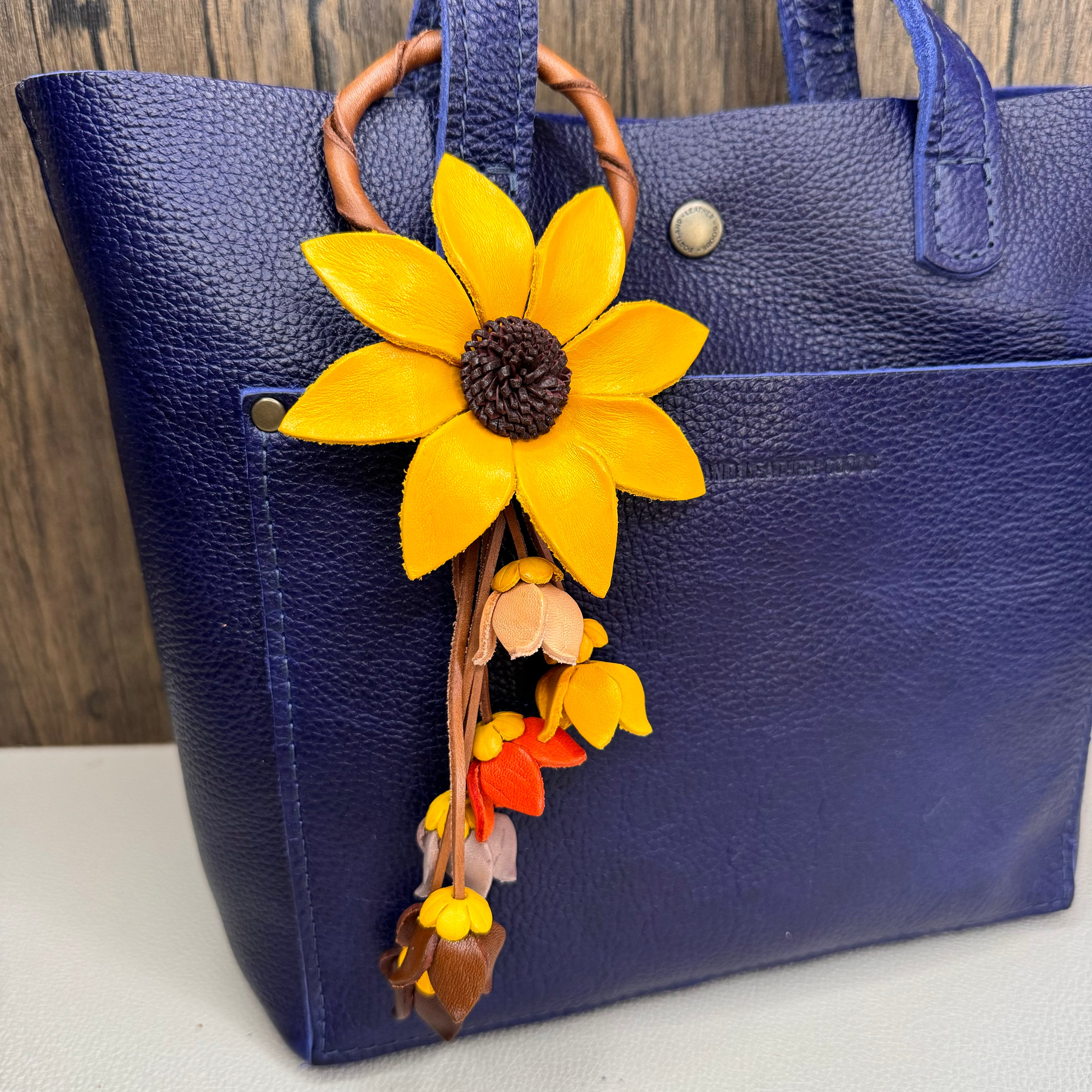 Sunflower Leather Bag Charm Autumn Accessories Purse Keychain