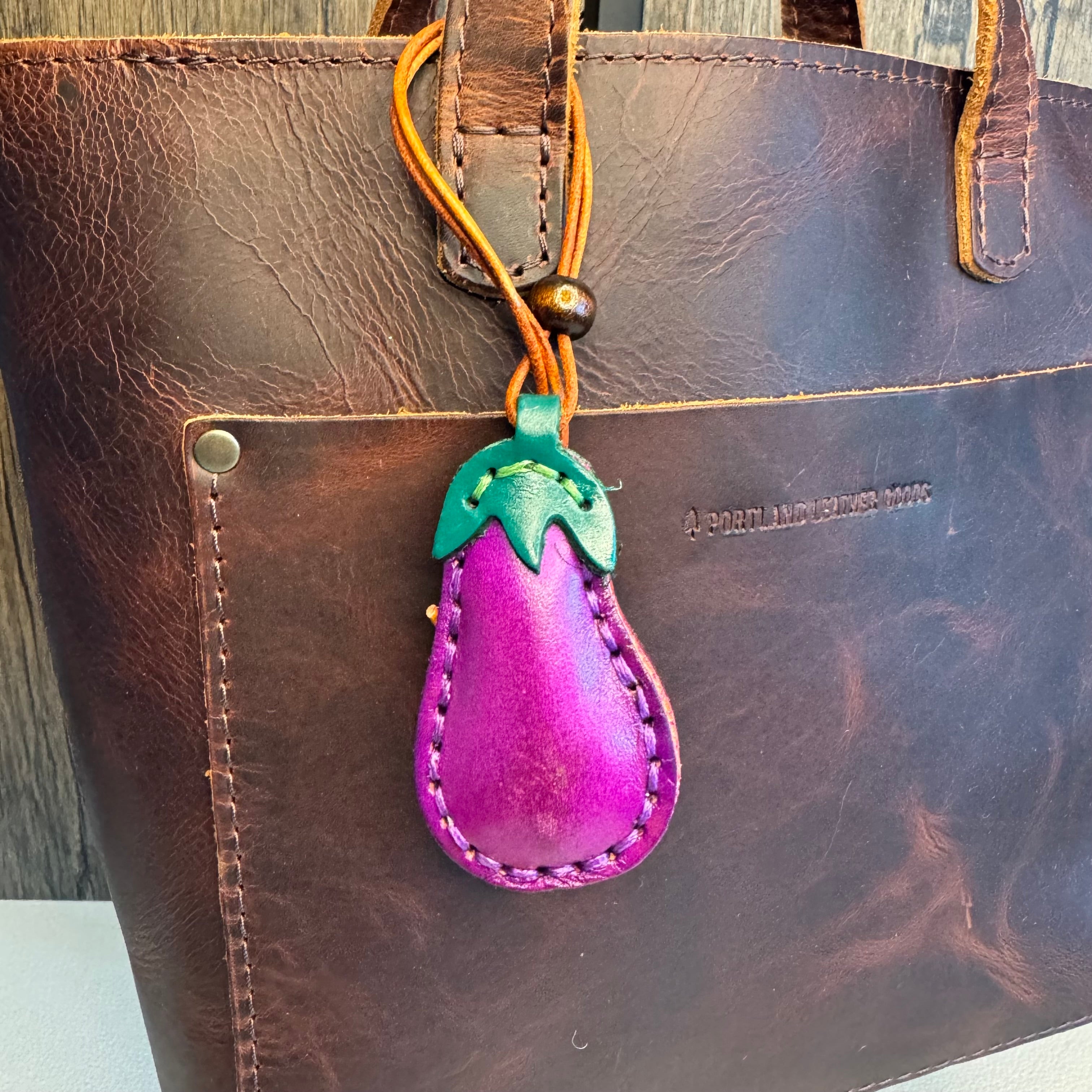 Genuine Leather EGGPLANT Fruit Purse Charm Bag Charms West Hills Studio