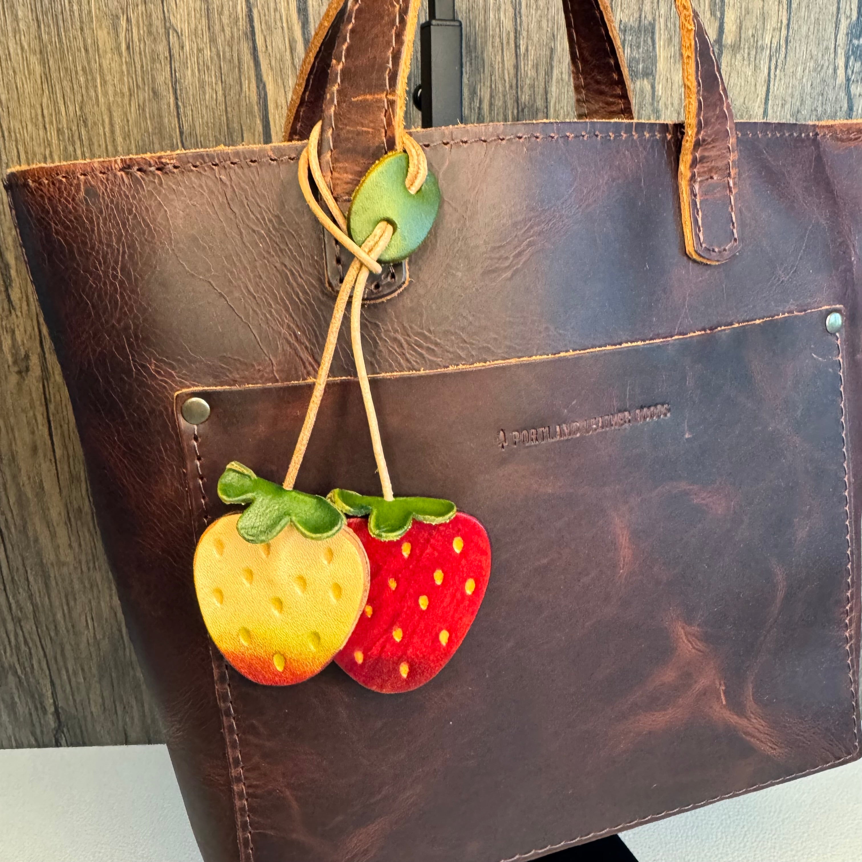 Genuine Leather Strawberry Bag Charm West Hills Studio