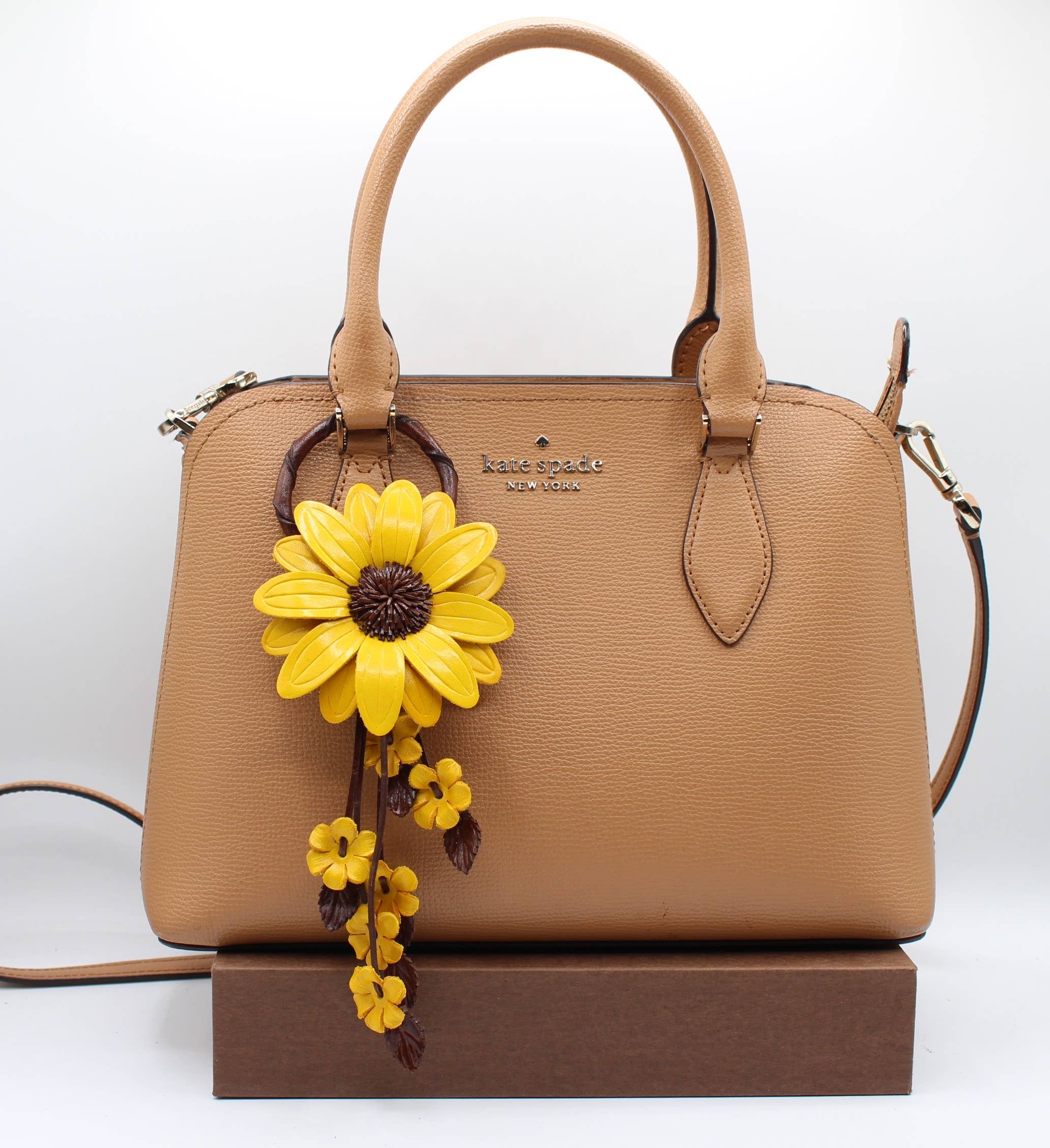 Large Leather Sunflower Keychain Bag Charm Leather Purse Charms