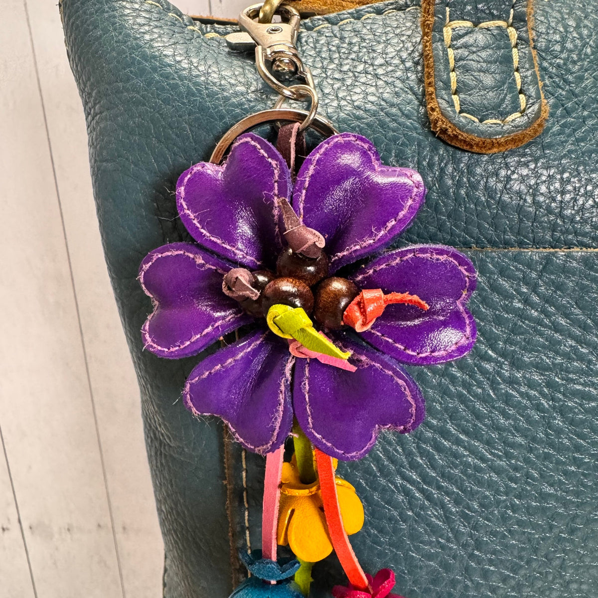 Purple Daisy Bag Charm Genuine Leather Flower Purse Charm NEW