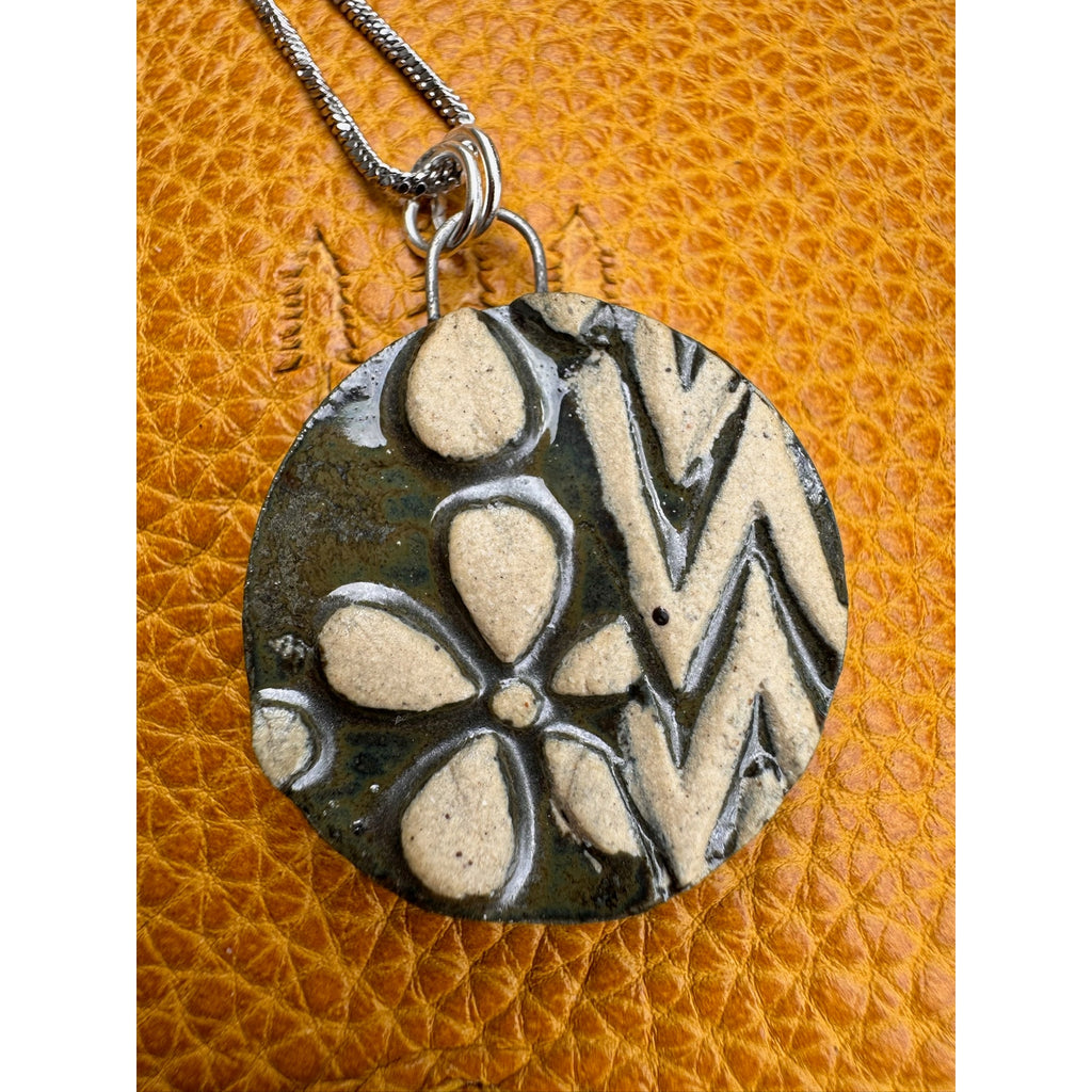 Ceramic Boho Daisy Flower Pendant Necklace Handcrafted Jewelry Boho Necklace