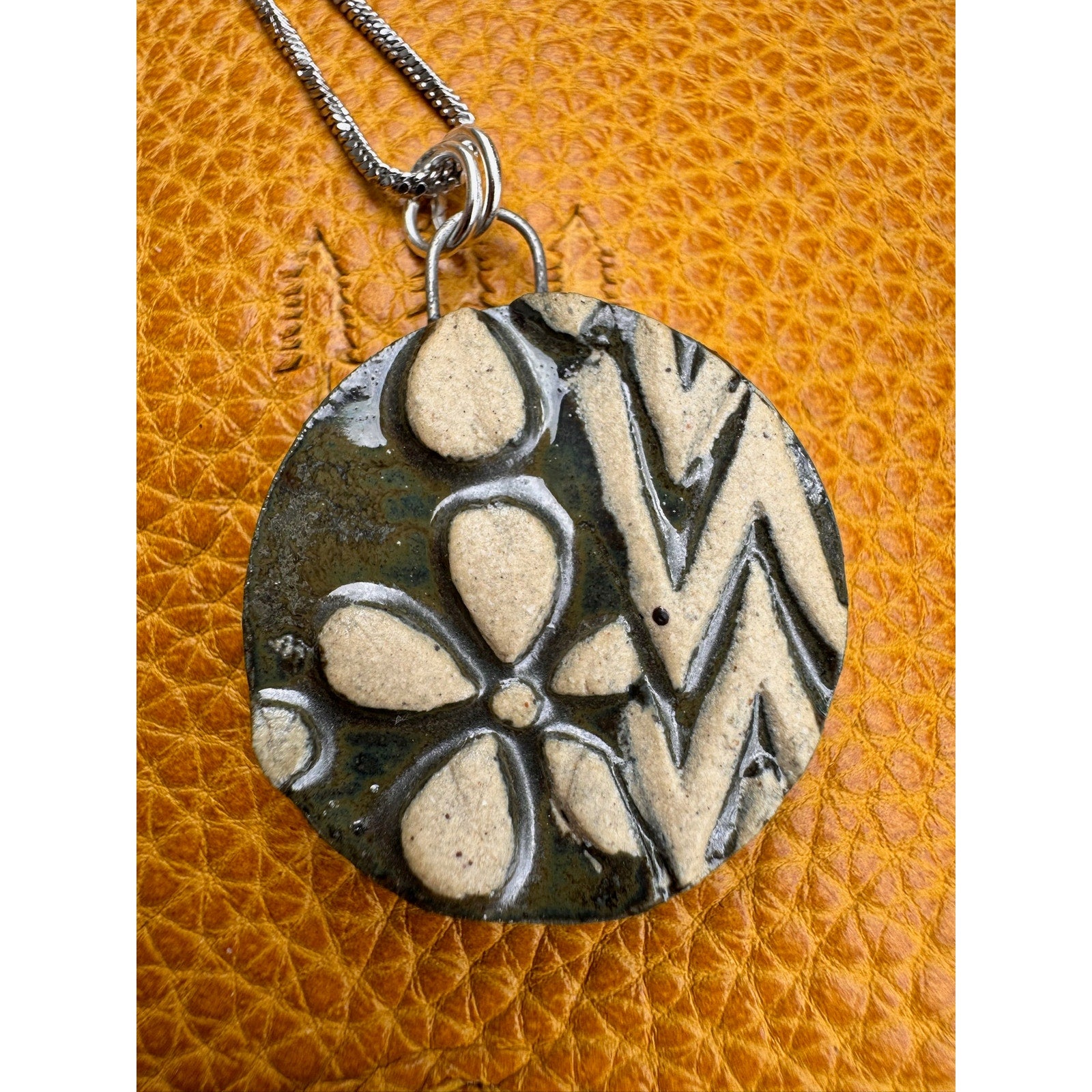Ceramic Boho Daisy Flower Pendant Necklace Handcrafted Jewelry Boho Necklace