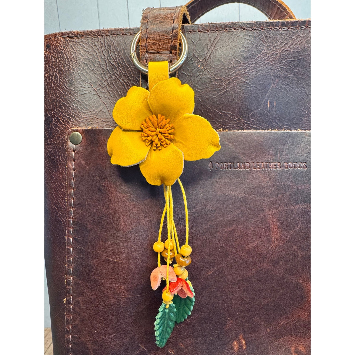 Genuine Leather Yellow Flower Bag Charm
