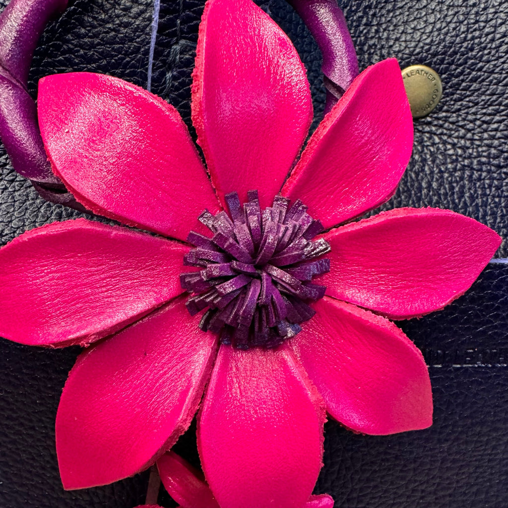 Flower Genuine Leather Bag Charm Dark Pink Daisy Leather Crossbody Accessories