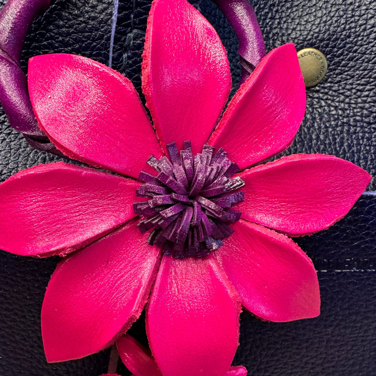 Flower Genuine Leather Bag Charm Dark Pink Daisy Leather Crossbody Accessories