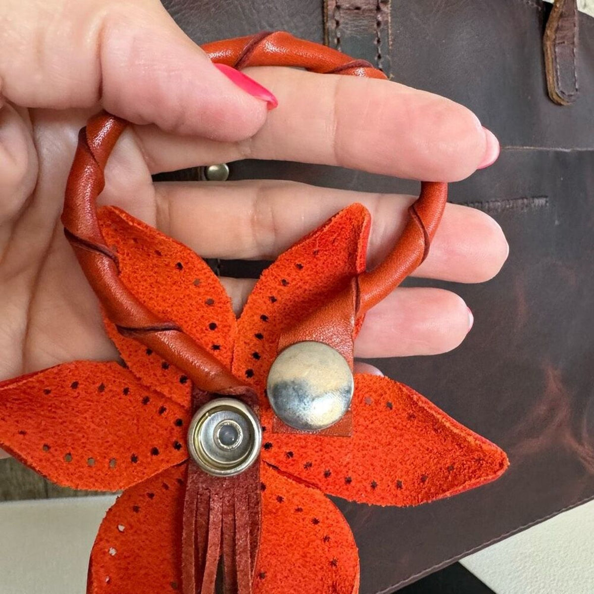 Flower Leather Bag Charm Leather Purse Orange Flower Crossbody Charm NEW
