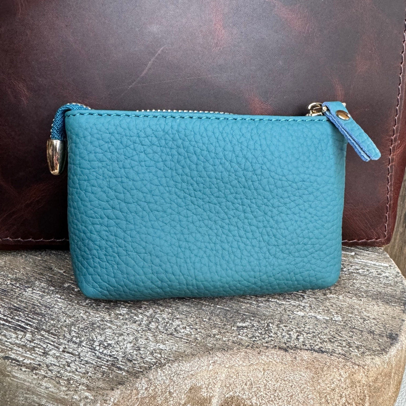 Flower Turquoise Coin Purse Wallet Genuine Leather Wallet FAST SHIP 5.25 inch