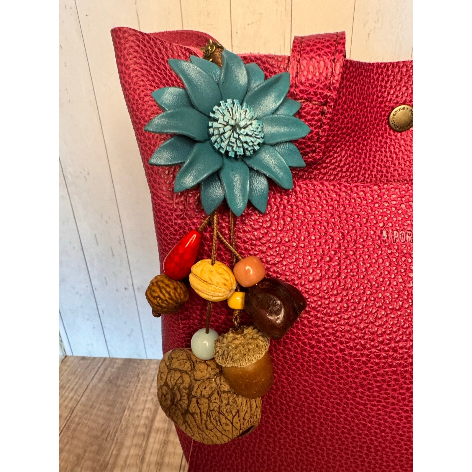 Summer Daisy Blue Purse Charm Genuine Leather Sunflower Flower Bag Charm NEW!