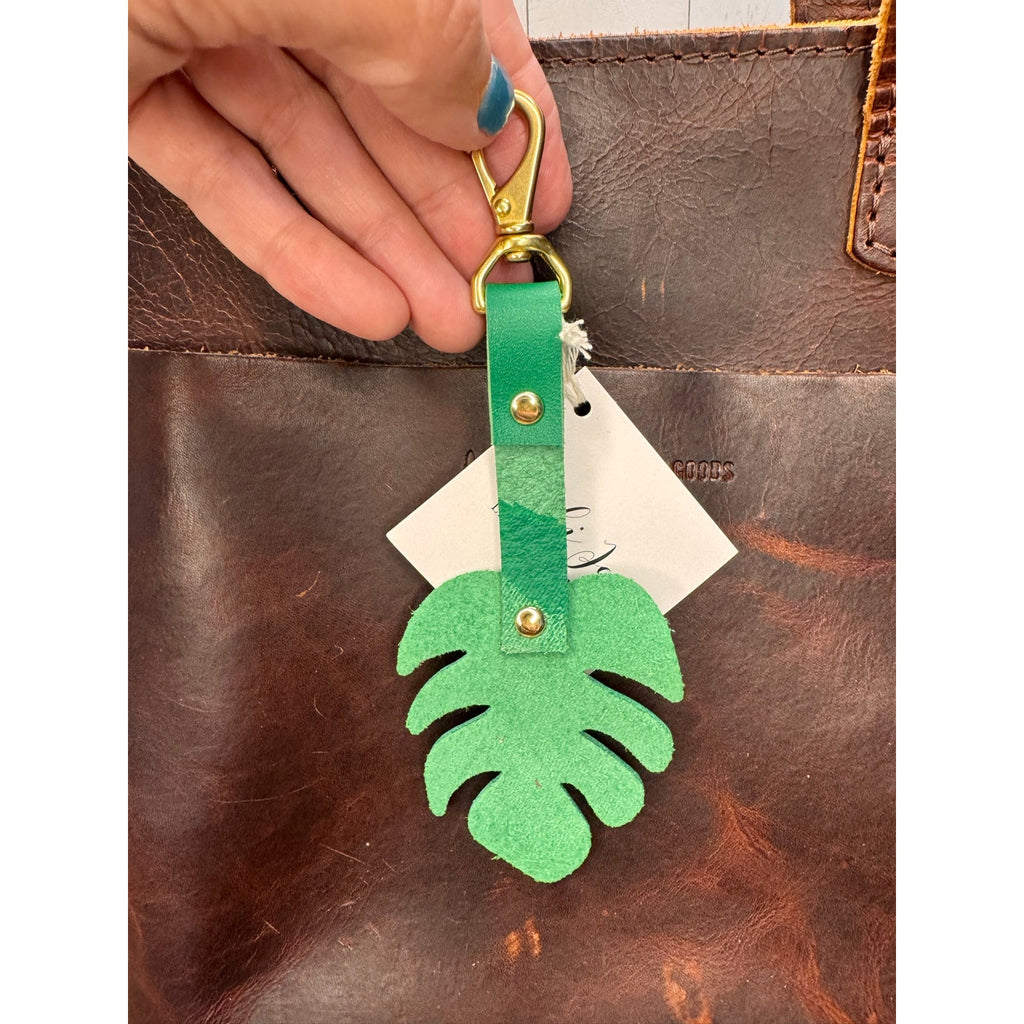 Monstera Leaf Green Leather Bag Charm Genuine Leather Purse Keychain FAST SHIP