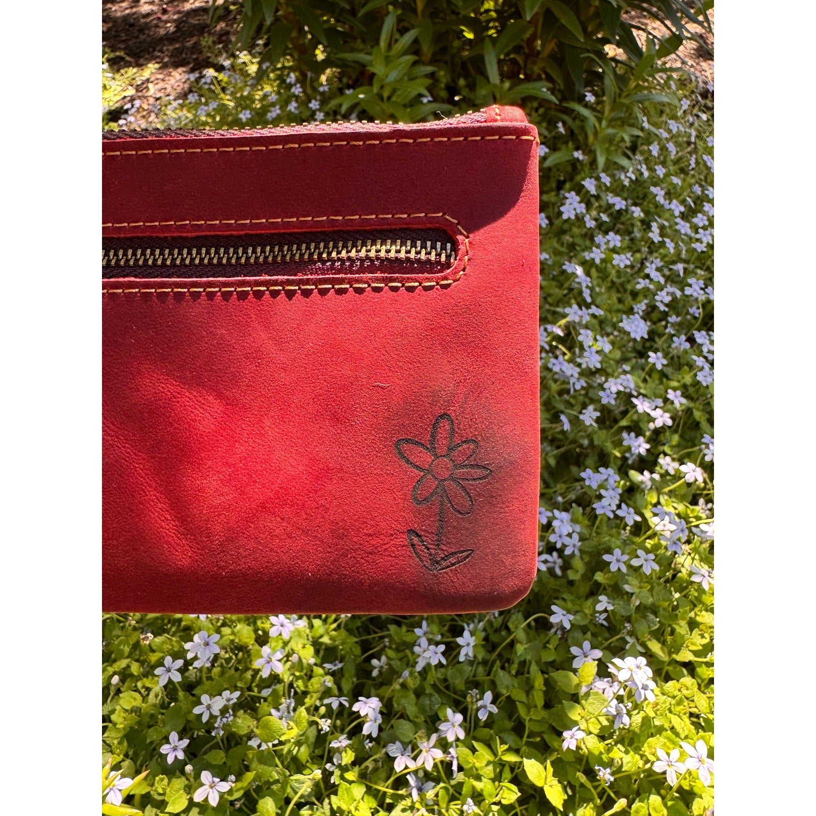 Genuine Leather Dark Red Makeup Bag Artist Pouch Leather Wristlet Bag NEW!