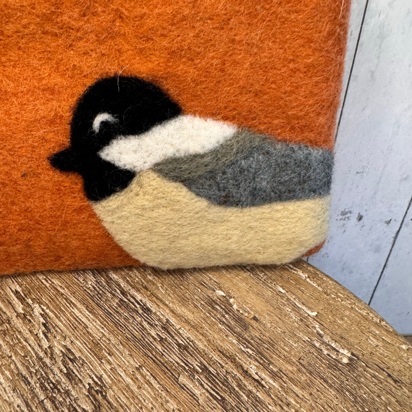 Felted Wool Brown Wallet Pouch Chickadee Bird Lover Makeup Bag New FAST SHIP