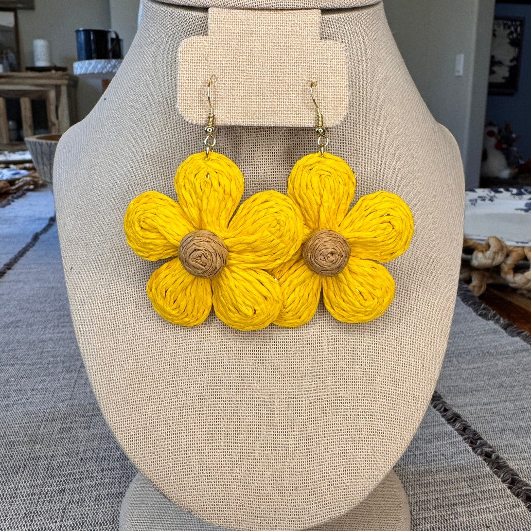 Yelow Daisy Rattan Woven Earrings Boho Earrings Boho Earrings Accessories NEW!