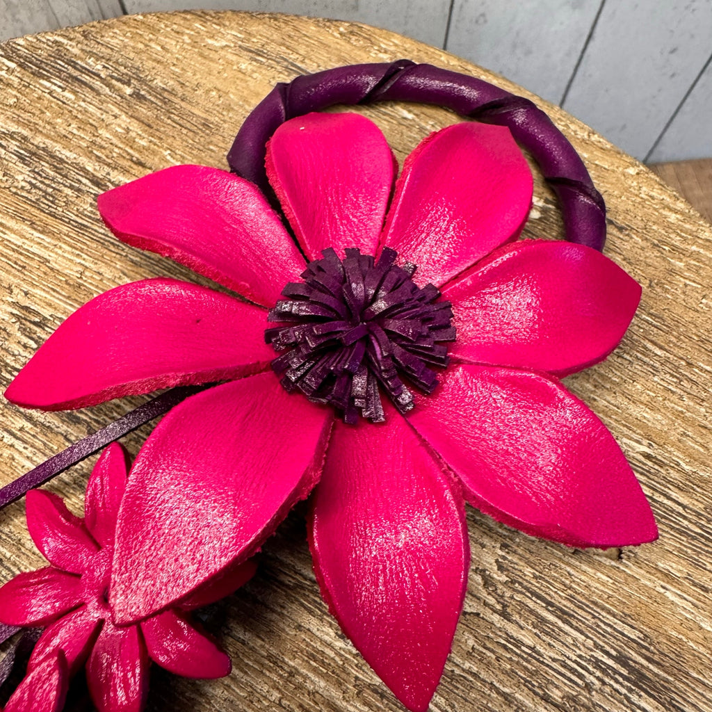 Flower Genuine Leather Bag Charm Dark Pink Daisy Leather Crossbody Accessories