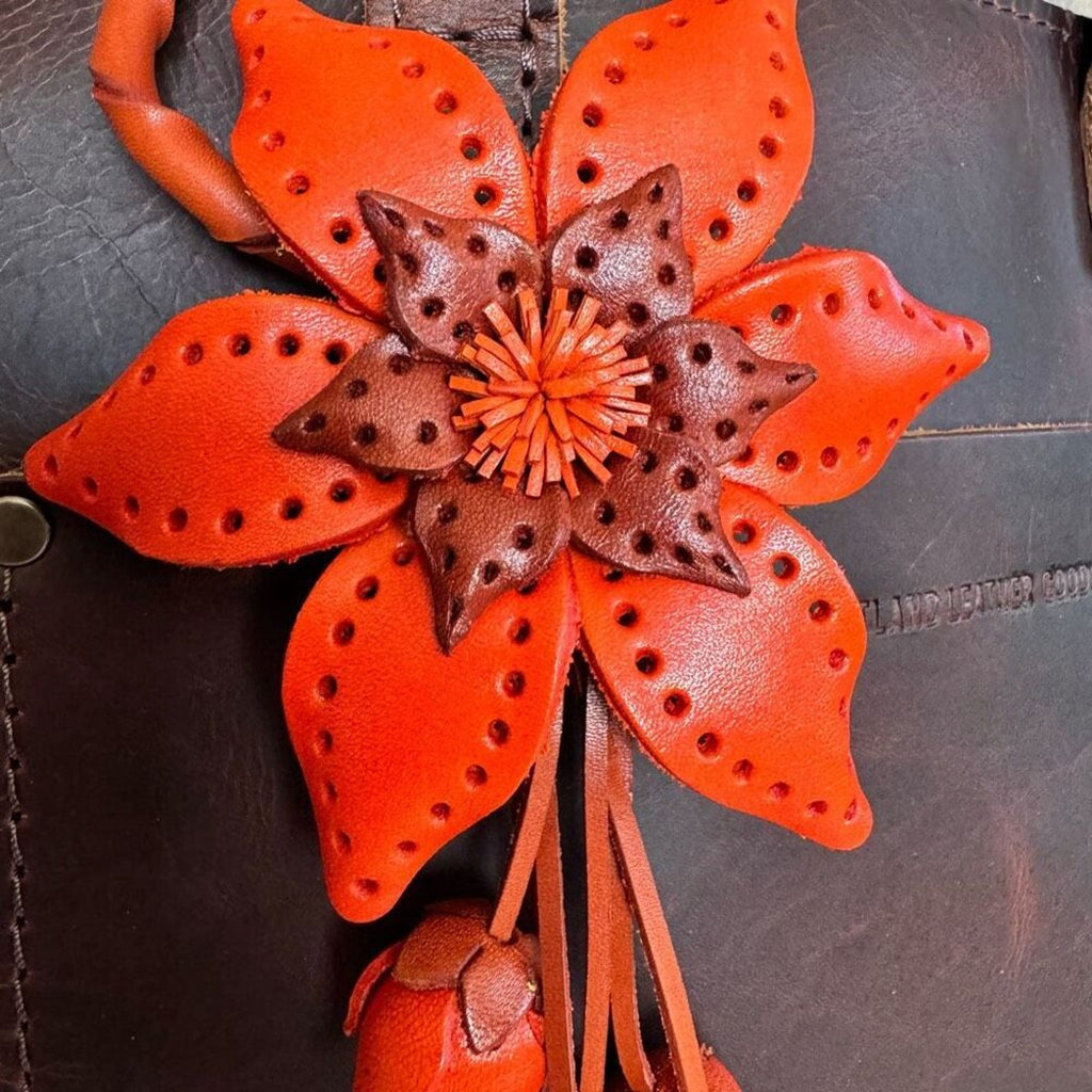Flower Leather Bag Charm Leather Purse Orange Flower Crossbody Charm NEW