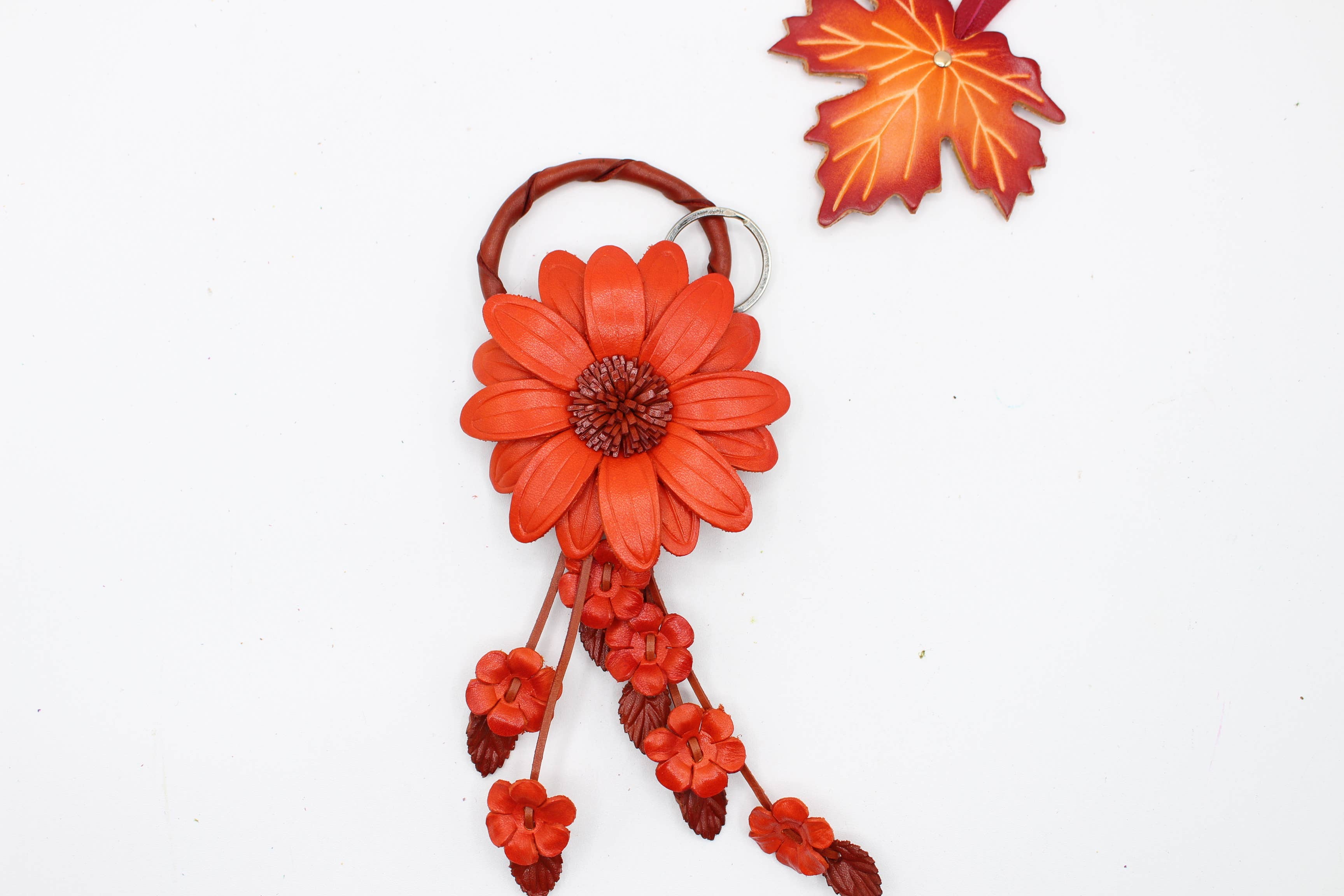 Large Leather Sunflower Keychain Bag Charm Leather Purse Charms