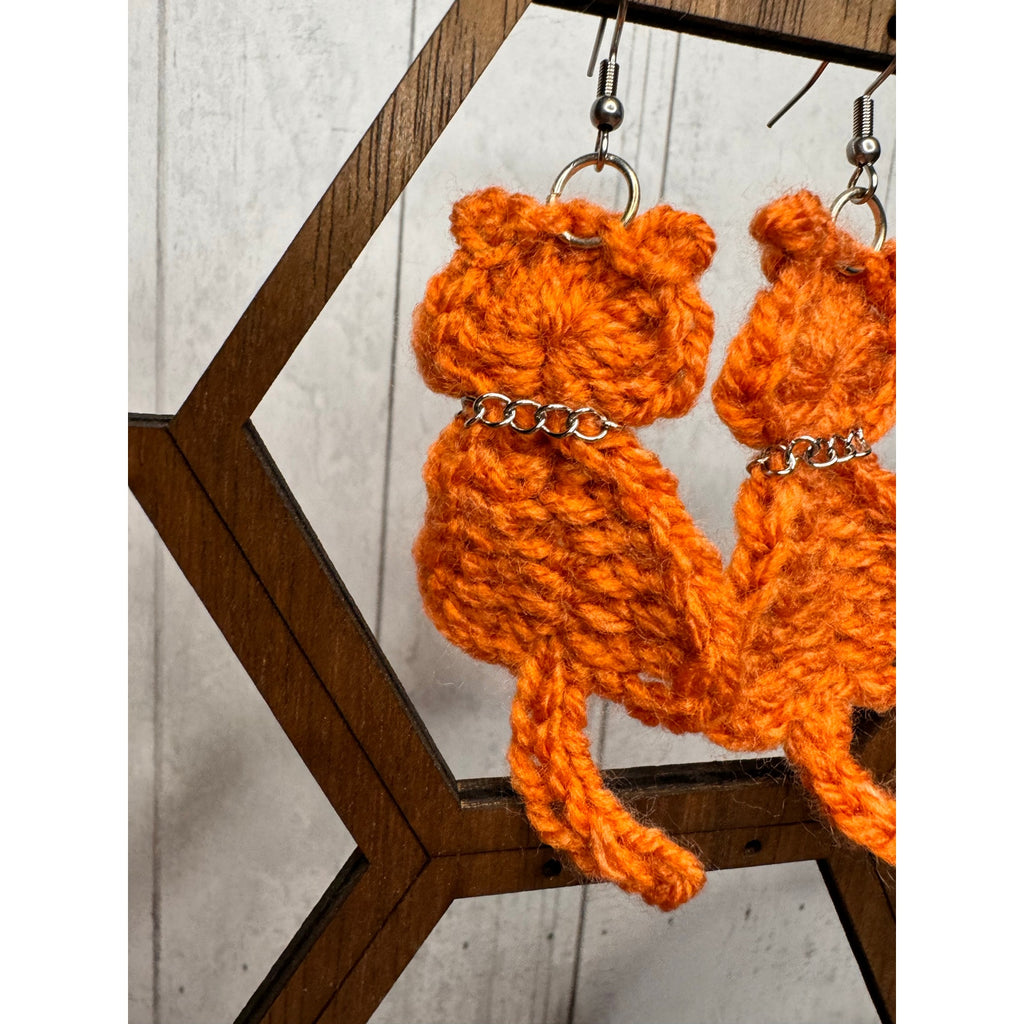 Ginger Cat Crochet Earrings Orange Kitty Accessories Orange Cat Earrings