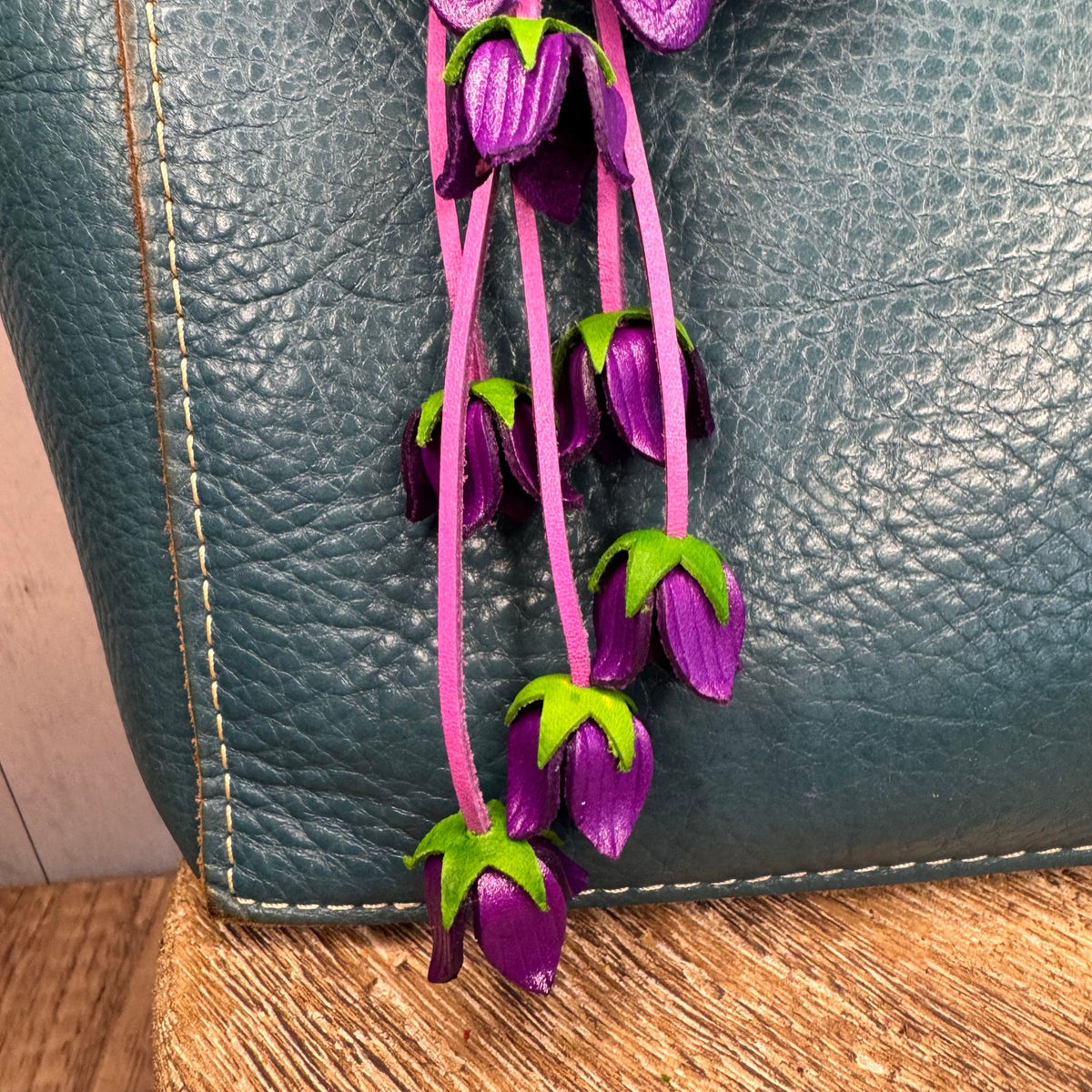 Genuine Leather Flower Purse Charm Purple Daisy Flower Leather Bag Charm NEW!