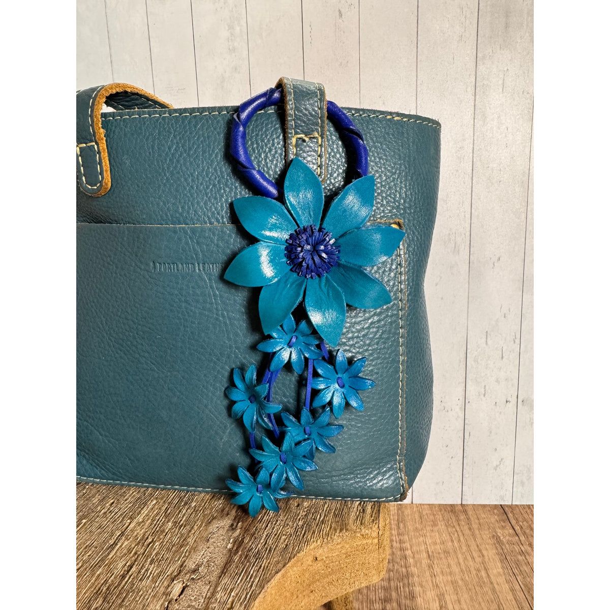 Blue Purse Charm Flower Bag Charm Genuine Leather Accessories NEW!