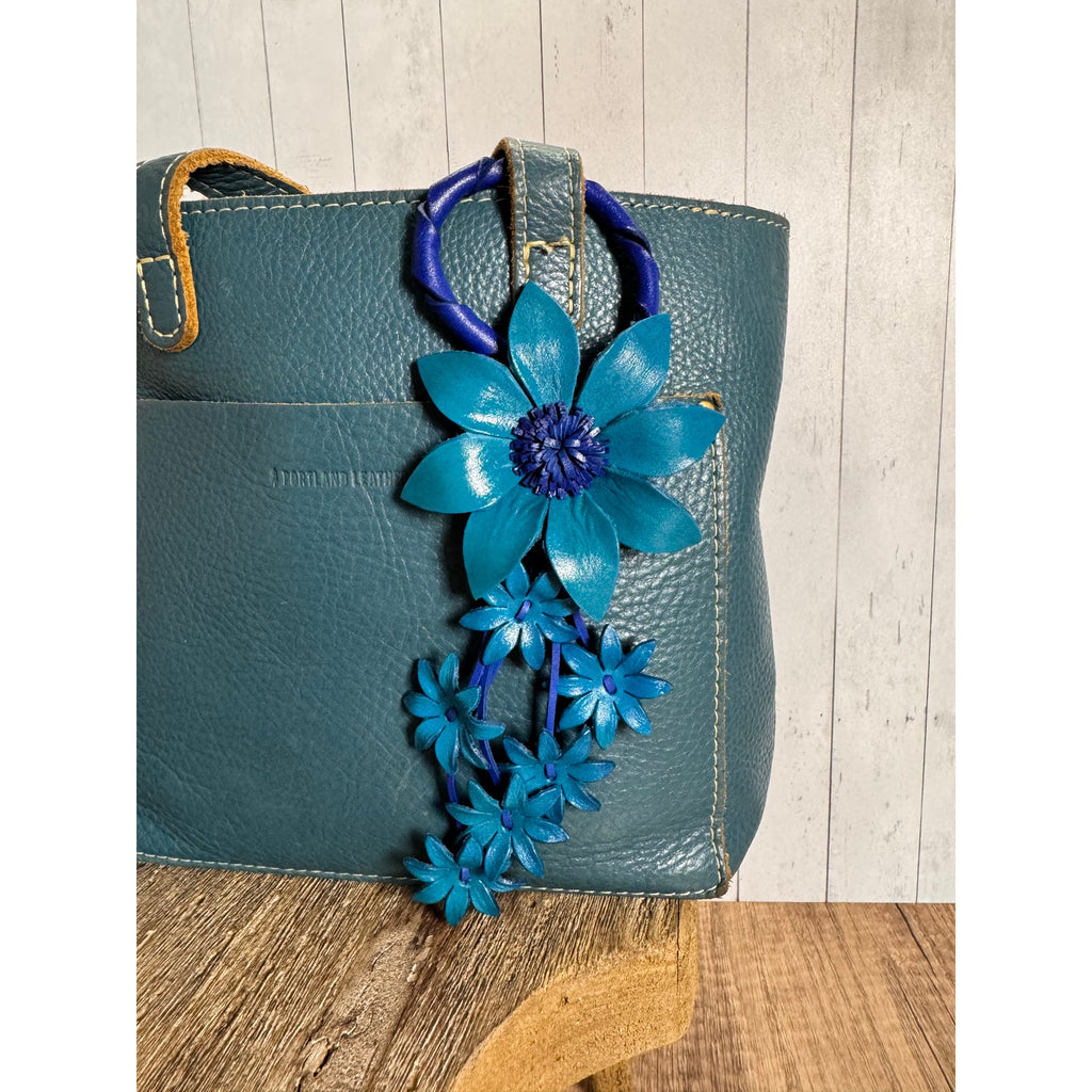 Blue Purse Charm Flower Bag Charm Genuine Leather Accessories NEW!