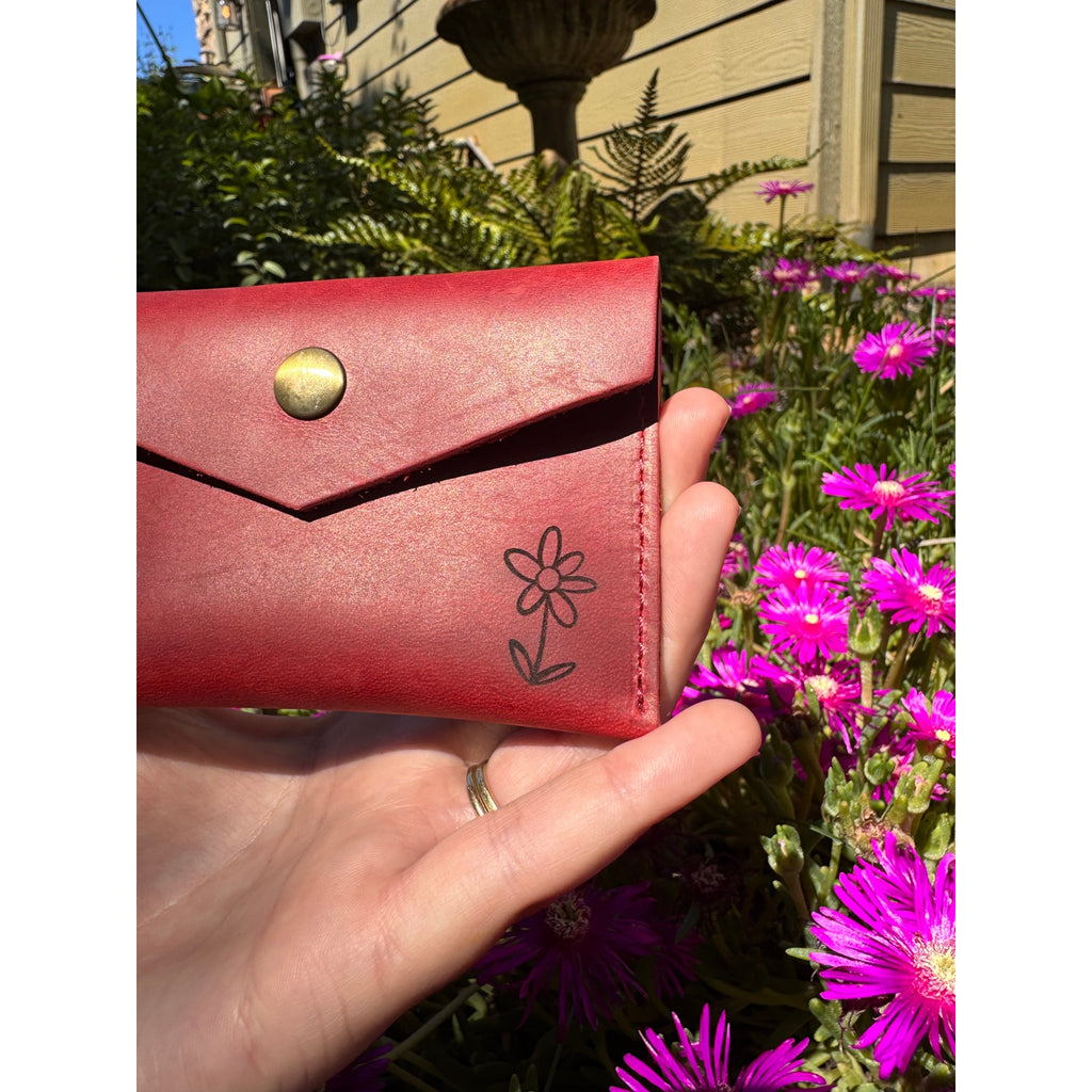 Genuine Leather Wallet DEEP RED Credit Card Holder Snap Wallet NEW FAST SHIP