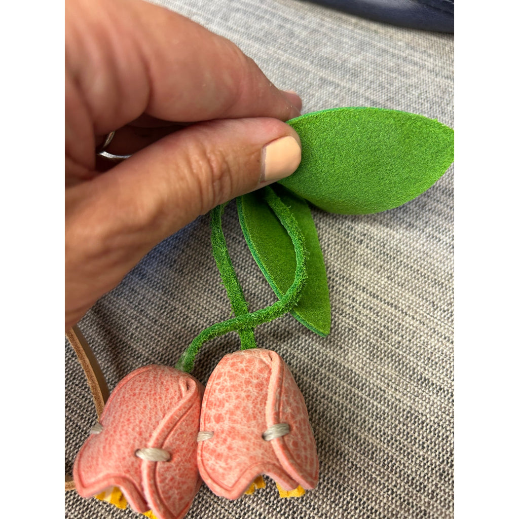 Genuine Leather Light Pink Tulip Bag Charm Tulips Flower Leather Purse Charm