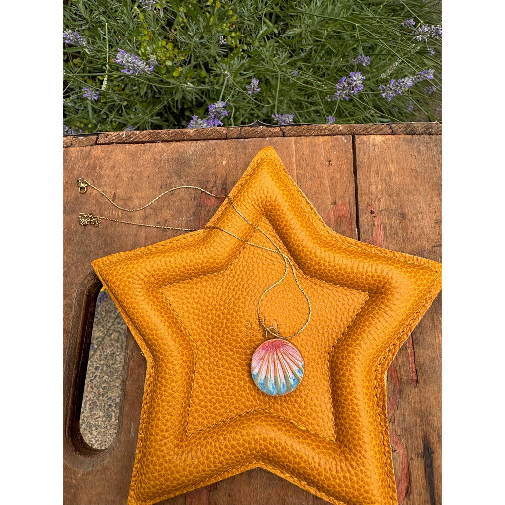 Sunrise Kiln Fired Ceramic Necklace Ceramic Round Pendant Jewelry Necklace