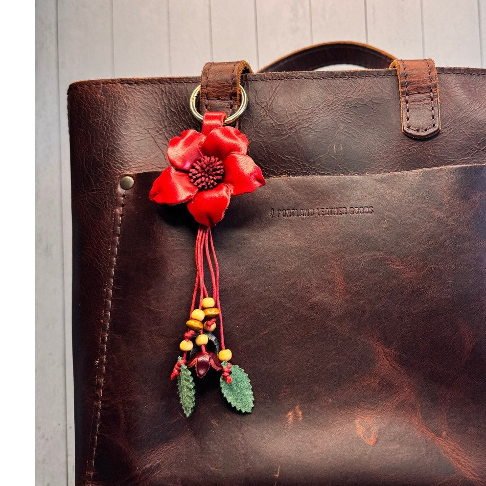 Flower Purse Charm Genuine Leather Red Flower Red Bag Charm NEW FAST SHIP