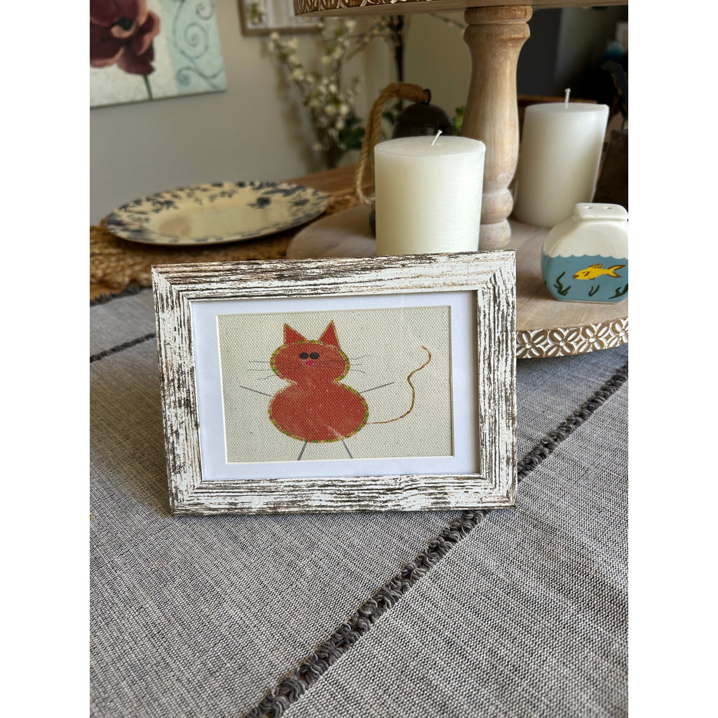 Mini Orange Kitty Cat Picture Frame 6 x 4 Original Canvas Art Poppy Cat Rustic