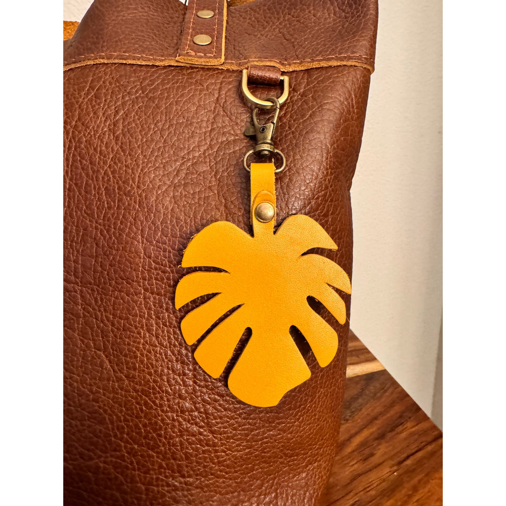 Yellow Monstera Bag Charm Genuine Leather Purse Charm NEW