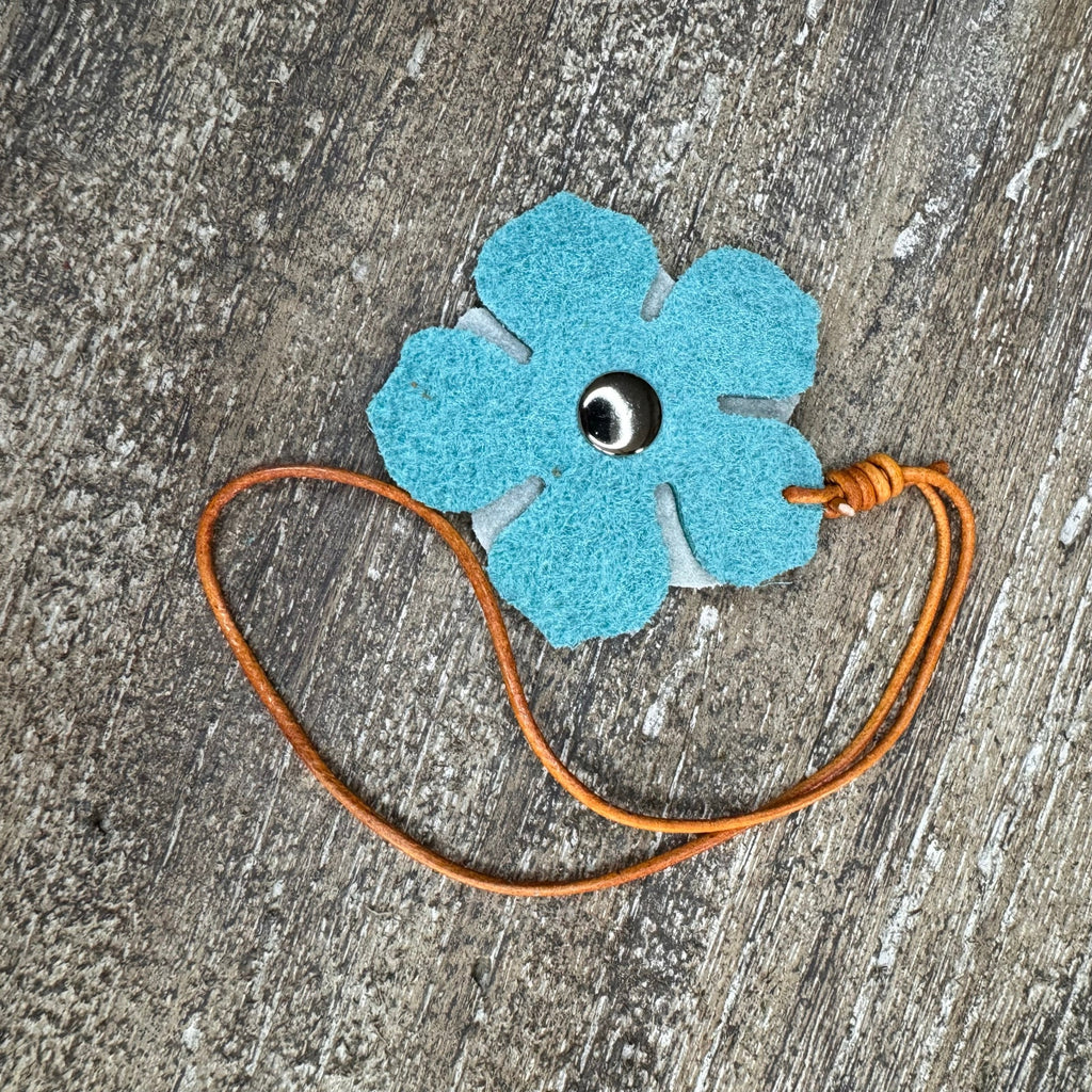 Leather Charm Flower Bag Charm Genuine Leather Blue Pink Purse Keychain