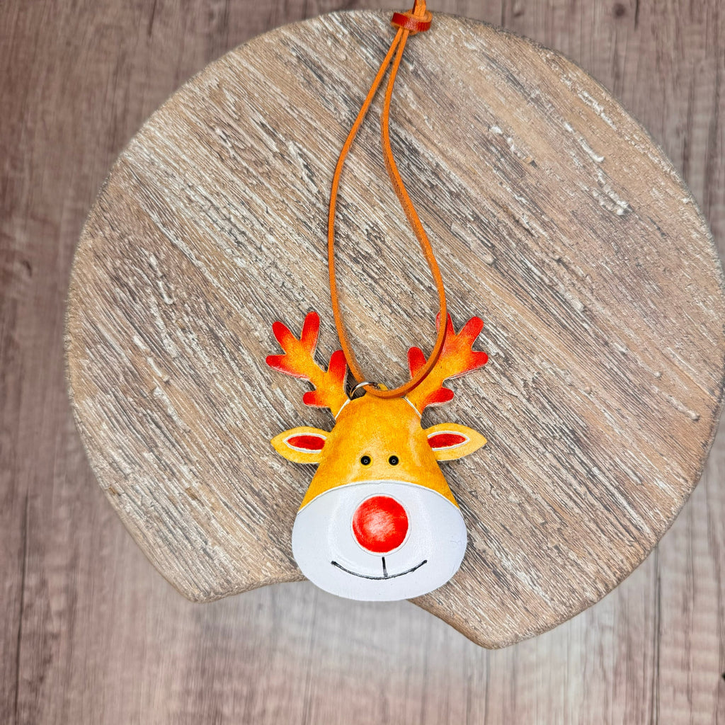 Reindeer Purse Charm Genuine Leather Bag Charm Rudolph Red Nosed Reindeer
