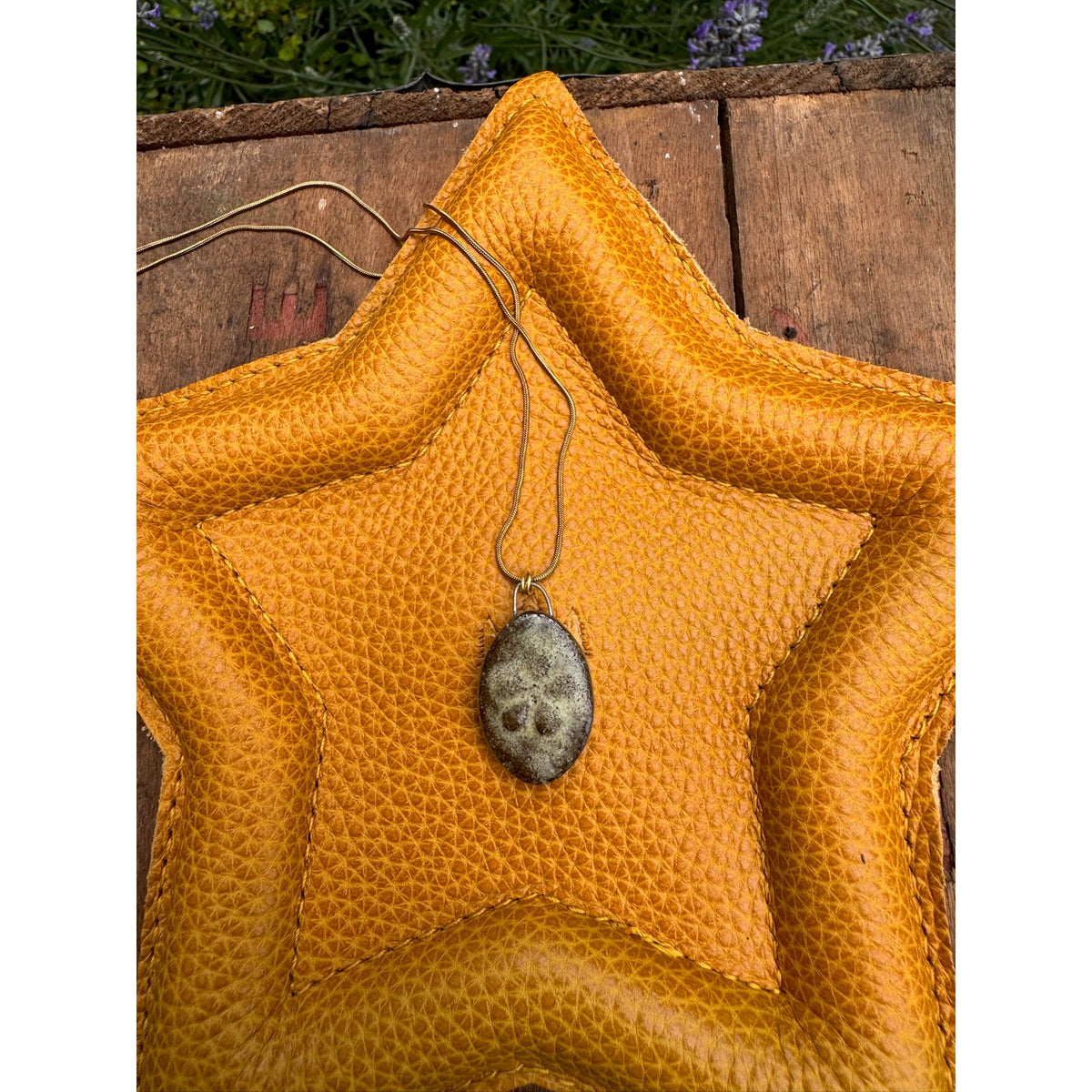 Kiln Fired Oval Necklace Handcrafted Ceramic Oval Daisy Flowers Neutral Jewelry