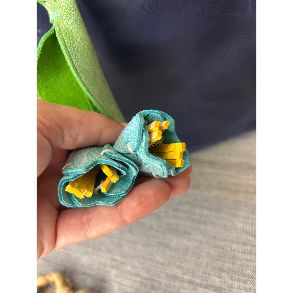 Genuine Leather Light blue Tulip Bag Charm Tulips Flower Leather Purse Charm
