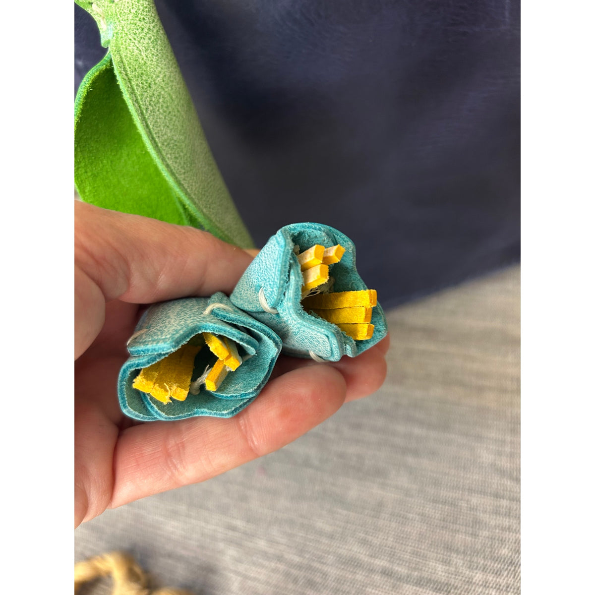 Genuine Leather Light blue Tulip Bag Charm Tulips Flower Leather Purse Charm