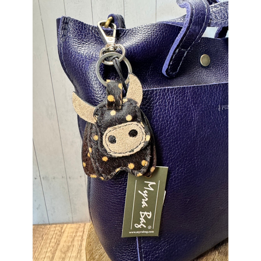 Cute Spotted Cow Purse Charm Farm Animal Western Genuine Leather Bag Charm