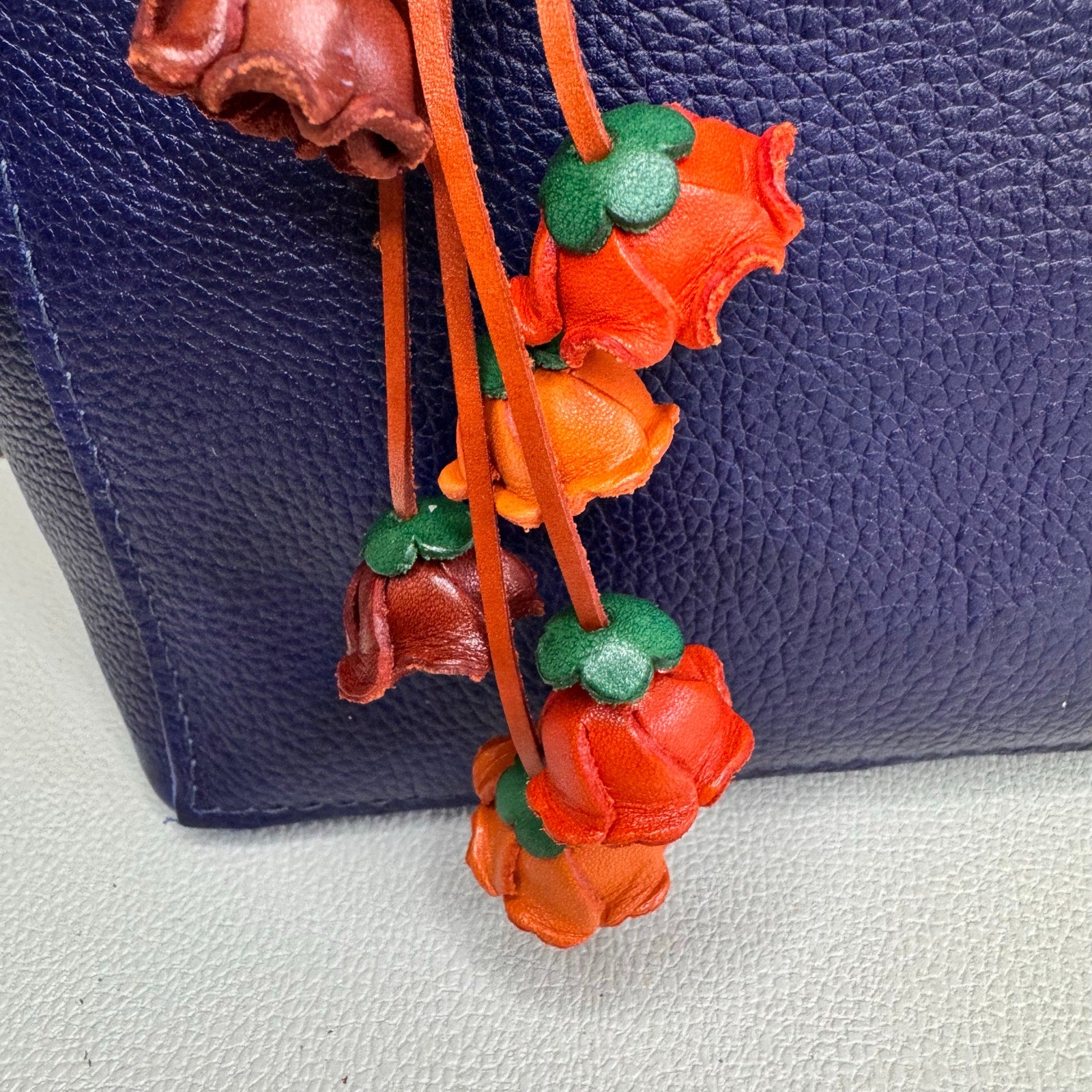 Orange Leather Flower Purse Charm Genuine Leather Purse Autumn Bag Charm