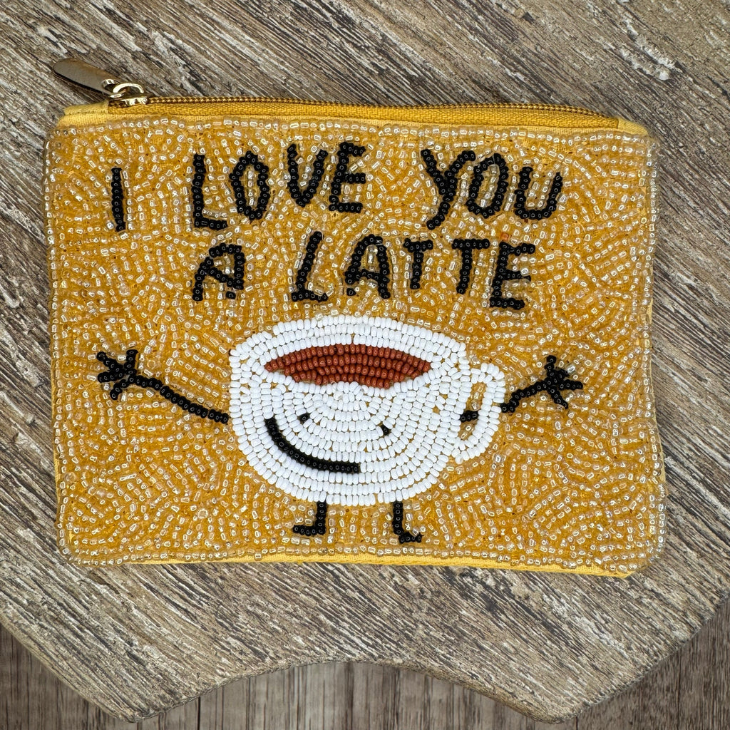 Beaded Coin Purse Gold Coffee Latte Wallet Travel Pouch Womens Accessories NEW!