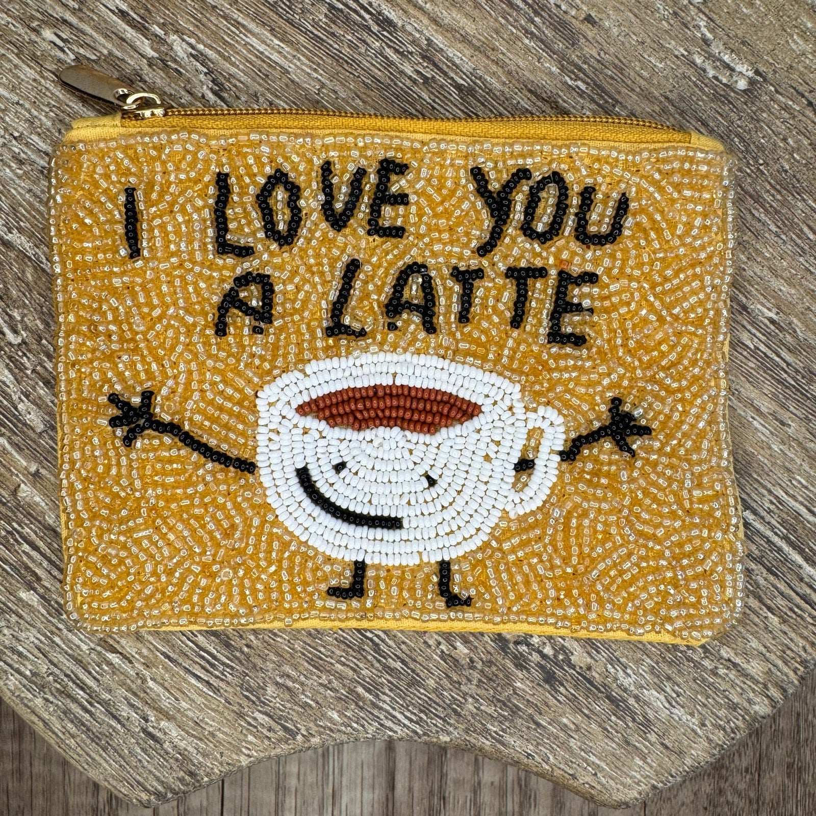 Beaded Coin Purse Gold Coffee Latte Wallet Travel Pouch Womens Accessories NEW!