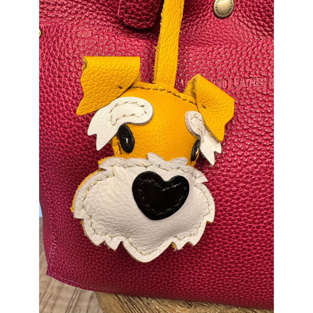 Genuine Leather Dog Purse Charm Yellow Schnauzer Bag Charm Purse Dog lover