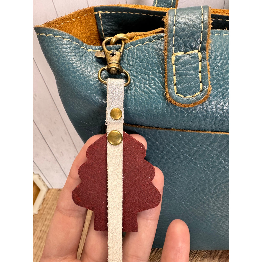Christmas Bag Charm Genuine Leather Christmas Tree Purse Charm Holiday Accessory
