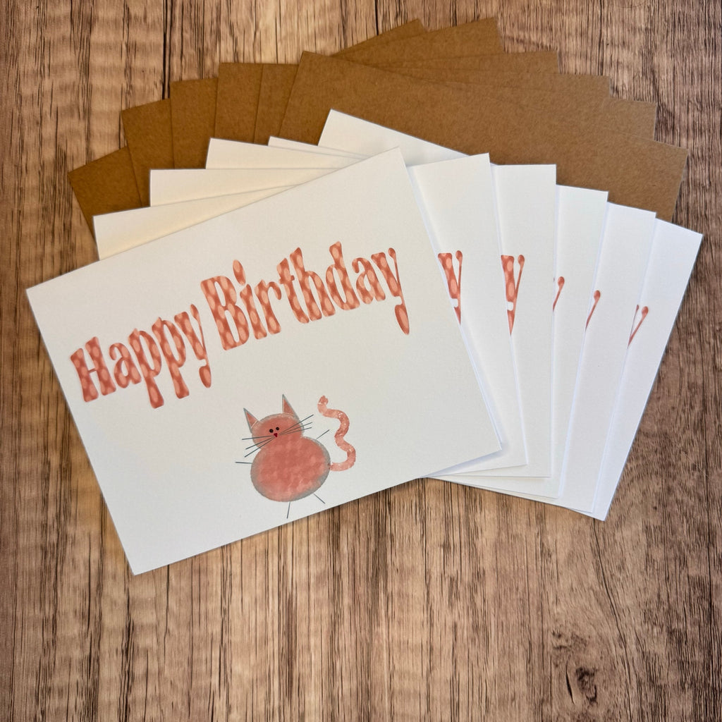 Greeting Cards Birthday Card Cat Lover Pink Kitty 6 w/Envelopes Custom Art NEW