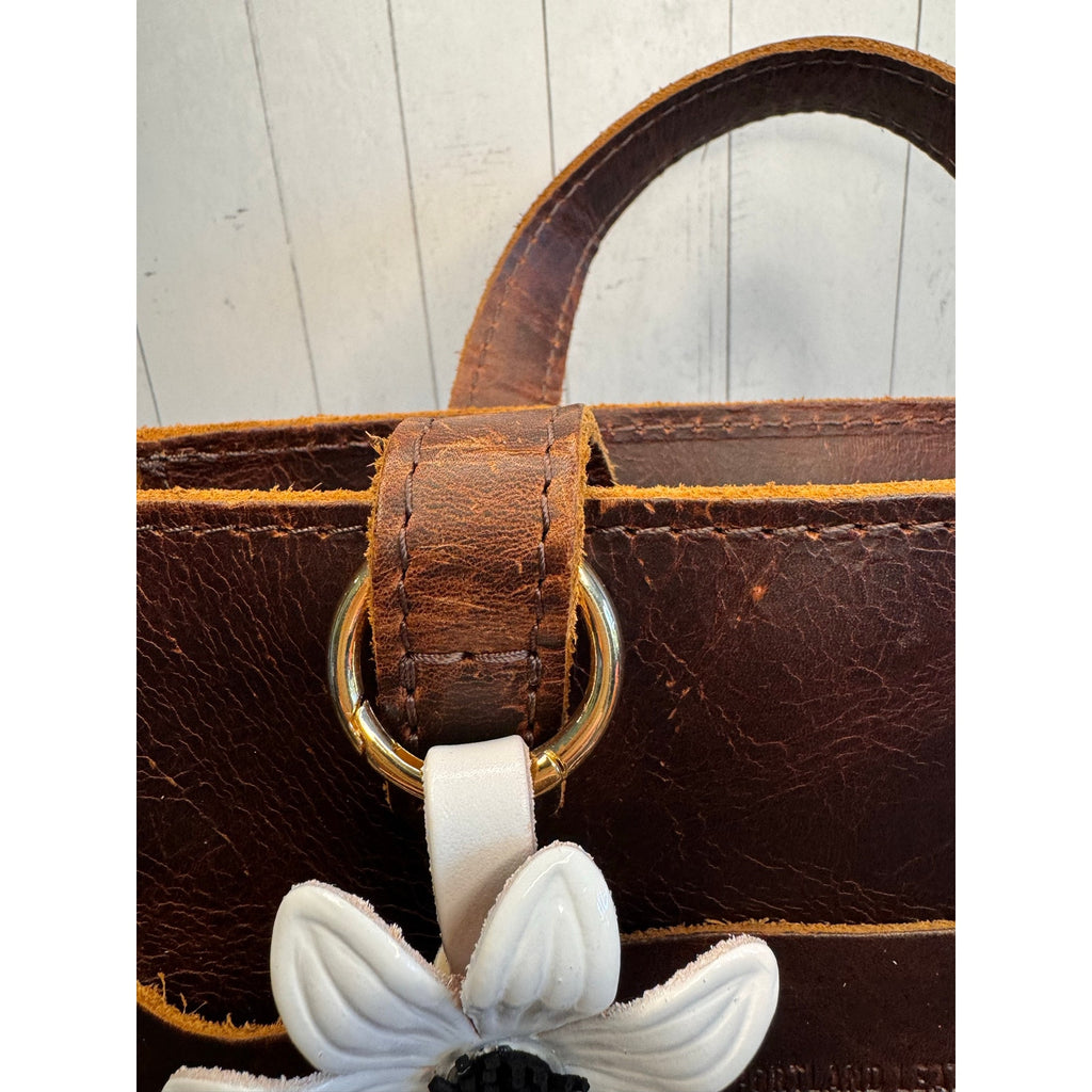 White Summer Daisy Purse Charm Genuine Leather Summer Flower Bag Charm NEW!
