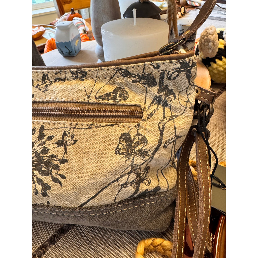 Canvas Gray Beige Purse Crossbody Bag Boho Accessories 11 x 7
