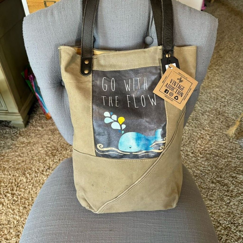 Green Canvas Tote Bag Travel Bag Whale Ocean FAST SHIP NeW
