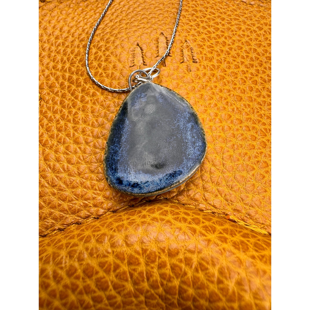 Boho Blue Circles Necklace Handmade Pendant Ceramic Necklace Medallion Jewelry
